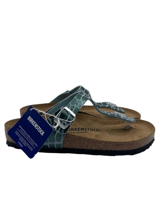 Birkenstock Shoes - Birkenstock Gizeh Thong Sandals Gator Gleam Pearl Light Mint Silver US W/9